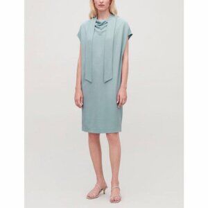 COS Neck Tie Jersey Dress in Turquoise Size Medium NWT